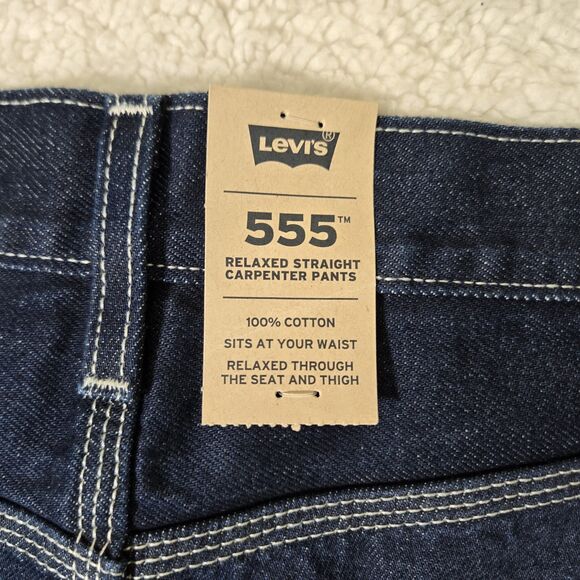 Levi’s 555 Carpenter Relaxed Straight Dark Blue Utility Jeans Denim Mens 36x32 - Picture 6 of 11